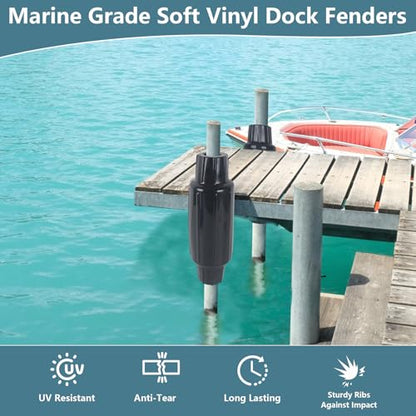 Dock Bumpers for Poles 2/4/6 Pack, Dock Post Bumpers 2" Diameter, Dock Bumpers for Docking Pole Bumpers for Post Slip-on Vertical Soft UV-Resistant Marine Grade Vinyl Black/White/Blue/Grey/Red/Purple - style: Black-2 Pack