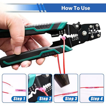 smseace 100PCS Heat Shrink Butt Connector with Crimping Tool 22-10AWG Waterproof Electrical Wire Crimp Connectors for Automotive Boat Stereo Industrial Equipment - size: 100Pcs
