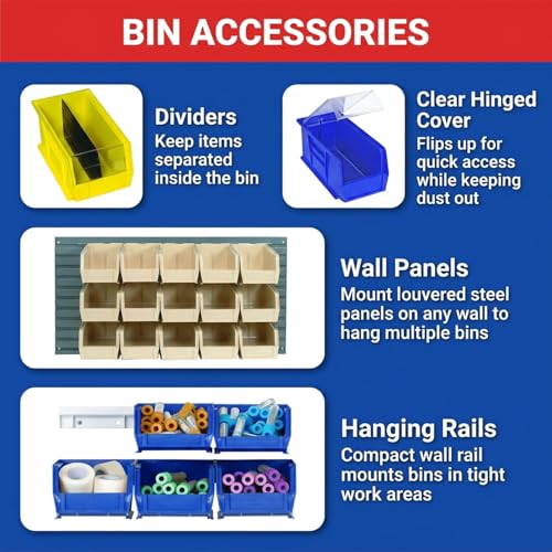 QUANTUM STORAGE SYSTEMS QUS234BR Ultra Stack & Hang Recycled Plastic Heavy Duty Part Organizer Black Bins 15" L x 6" W x 5" H 12 Pack