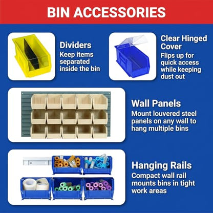 QUANTUM STORAGE SYSTEMS QUS234BR Ultra Stack & Hang Recycled Plastic Heavy Duty Part Organizer Black Bins 15" L x 6" W x 5" H 12 Pack