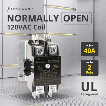 2 Pole 40 Amp AC Contactor, 120V Coil, UL Recognized, HVAC - style: 2 Pole 110V