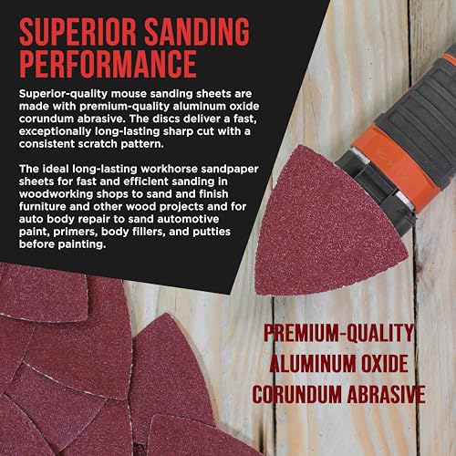 ProductionShop Premium 80 Grit Triangle Mouse Detail Sander Sandpaper Sheets, Box of 45 - Hook & Loop, Triangular Shaped Mouse Disc Pads - Oscillating Multi-Tools - Woodworking, Sand Furniture Paint - style: 80 Grit