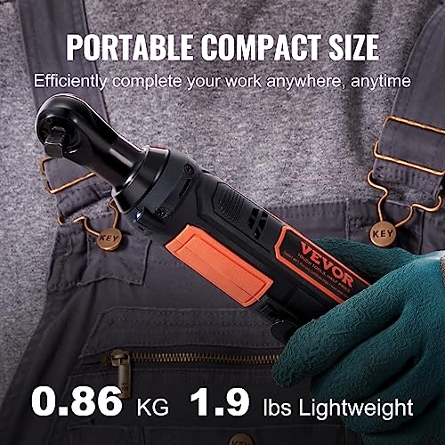 VEVOR 3/8" Cordless Electric Ratchet Wrench Set, 33 Ft-lbs 12V Power Ratchet Tool Kit with 45-Min Fast Charge, 2-Pack 2.0Ah Battery, Built-in LED Light, Variable Speed Trigger, 10 Sockets - size: 11.02 in, style: Standard