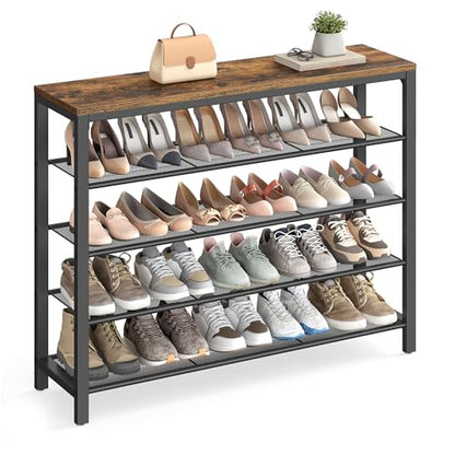 VASAGLE 5-Tier Shoe Rack, 16-20 Pairs, Metal Mesh - color: Rustic Brown, size: 5 Tiers (11.8"D x 39.4"W)