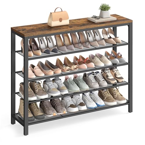 VASAGLE 5-Tier Shoe Rack, 16-20 Pairs, Metal Mesh - color: Rustic Brown, size: 5 Tiers (11.8"D x 39.4"W)