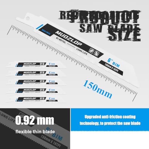 5Pack 9inch 18TPI Metal Reciprocating Saw Blades Set - size: 18TPI/9 inch