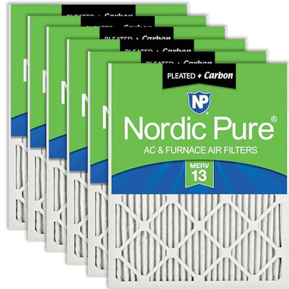 Nordic Pure 16x25x1 Pleated MERV 13 Plus Carbon Air Filters 6 Pack - style: MERV 13 + Carbon