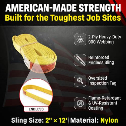 DD Sling 2" x 12' Nylon Endless Lifting Sling – USA Made - size: 2"x12'