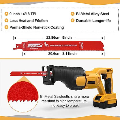 50 Pack 9 in 14/18 TPI Bi-Metal Reciprocating Saw Blades with Organizer Carbide Alloy Steel for Automobile Dismantling Metal Steel Cutting Non-Stick Coated for Less Heat for 1/16-5/16 Medium Metals - size: 9in 50Pack, style: 14/18 Tpi