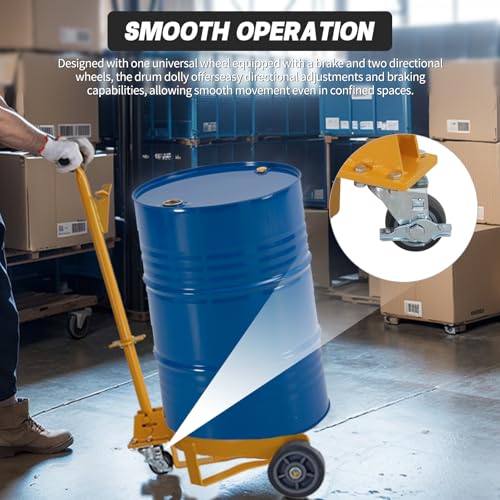 55 Gallon Drum Dolly, Heavy Duty Oil Drum Caddy Cart Barrel Dollies, 1200 lbs Load Capacity, Steel Drum Dolly with Adjustable Handle for Warehouse, Factory, Workshop