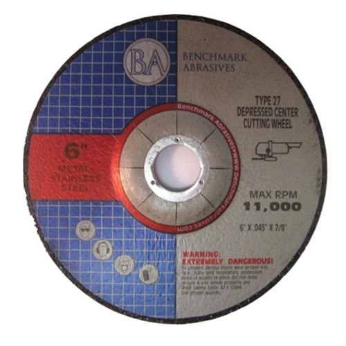 Benchmark Abrasives 6 Inch Aluminum Oxide Depressed Center Thin Type 1 Grinder Cut Off Wheels for Metal and More - .045" Thick 7/8" Arbor, Angle Grinder Cutting Disc, Grinding Cutting Wheel - 25 Pack