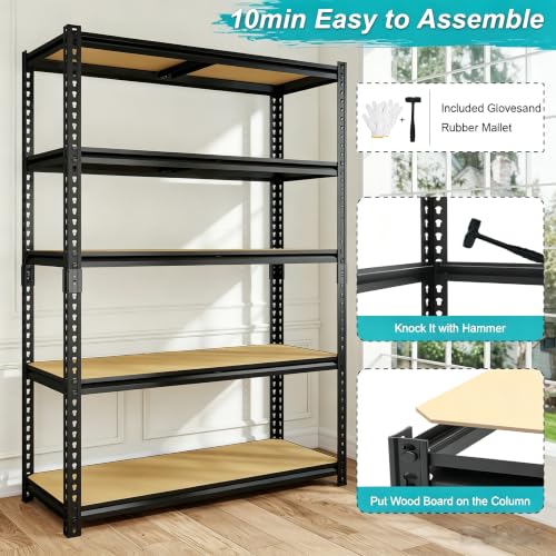 Garage Storage Shelves Heavy Duty Garage Shelving Units 60" x 28" x 12"in Metal Shelving 5 Tier Adjustable Rack Shelfs 2000LBS Suitable For Garage Basements, Warehouses, Kitchens, and Storage Rooms - size: 60" H x 28" W x 12" D