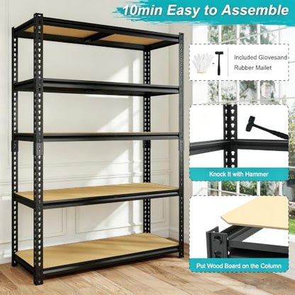 Garage Storage Shelves Heavy Duty Garage Shelving Units 60" x 28" x 12"in Metal Shelving 5 Tier Adjustable Rack Shelfs 2000LBS Suitable For Garage Basements, Warehouses, Kitchens, and Storage Rooms - size: 60" H x 28" W x 12" D