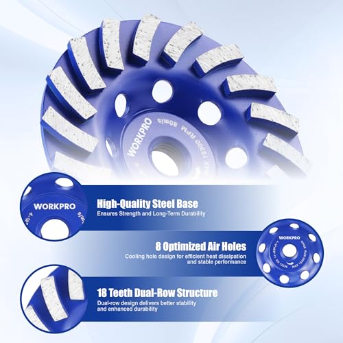 WORKPRO 4.5" Spiral Turbo Diamond Grinding Cup Wheel for Concrete - size: 4.5INCH(Single Row)
