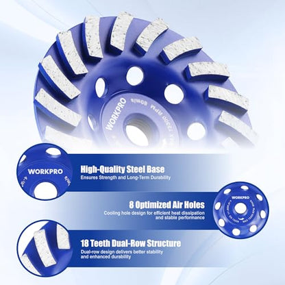 WORKPRO 4.5" Spiral Turbo Diamond Grinding Cup Wheel for Concrete - size: 4.5INCH(Single Row)