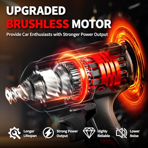 FULLYEA Cordless Impact Wrench 1/2 Inch, 406Ft-lbs (550N. M) Brushless Impact Gun Kit, 3000RPM High Torque Power Impact Wrench, 4.0Ah Battery & Fast Charger, Electric Impact Driver for Car Home