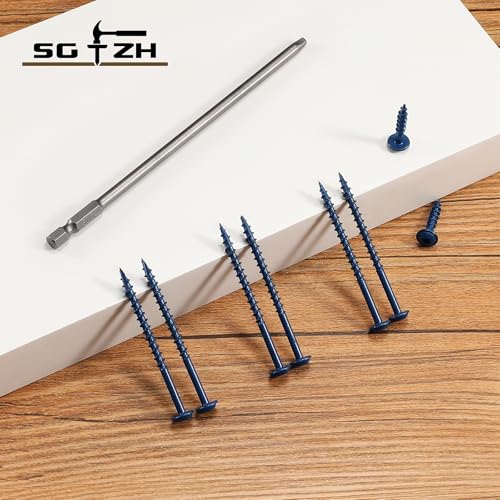 Pocket Hole Screws #8 x 1-1/4" (360Pcs) 2lb. Carbon Steel, Blue, Washer Head, Coarse Thread, Square Drive,150MM Drive Bit Included - color: Blue, size: #8 x 1-1/4"
