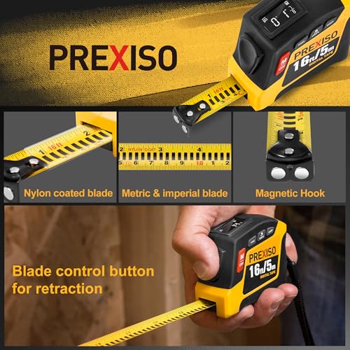 PREXISO 2-in-1 Digital Tape Measure, 16Ft Rechargeable Measuring Tape - color: Yellow
