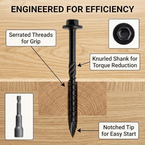 [Pack of 50] #14 x 8 Wood Structural Screws, Heavy Duty Hex Head Black Timber/Log/Landscaping Wood Screws, Rust Resistant, Hex Socket Included - color: Black, size: #14 x 8"
