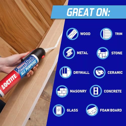 Loctite Power Grab Express All Purpose Construction Adhesive, 7.5 fl oz, 1 Pressure Pack - Versatile Construction Glue for Cement, Tile, Wall & More - size: 1 Pack, style: 7.5 fl oz