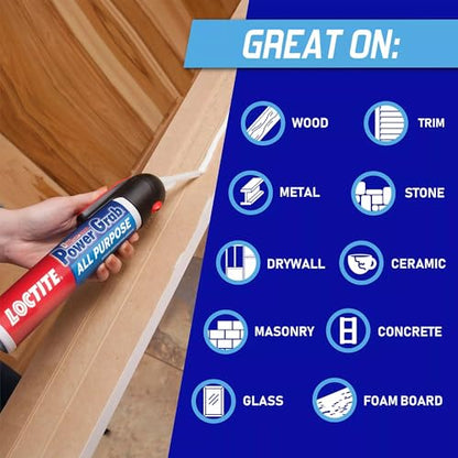 Loctite Power Grab Express All Purpose Construction Adhesive, 7.5 fl oz, 1 Pressure Pack - Versatile Construction Glue for Cement, Tile, Wall & More - size: 1 Pack, style: 7.5 fl oz