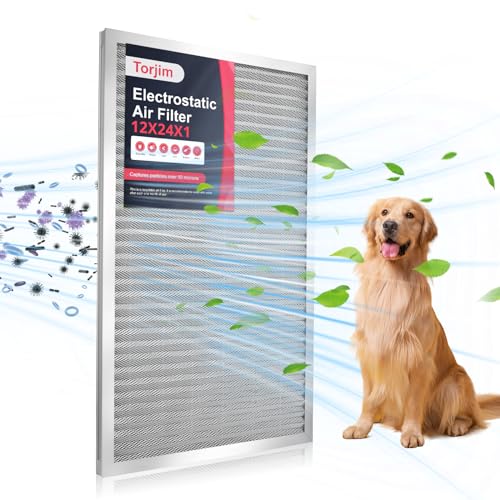 Torjim 12x24x1 Air Filter-MERV8, Washable & Reusable AC/HVAC Permanent Electrostatic Furnace Filters, Breathe Fresher, Easy Install - size: 12x24x1