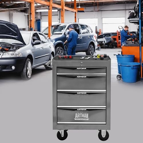 4-Drawer Rolling Tool Chest, Lockable for Garage, Silver - color: Silver, size: 4-Drawers