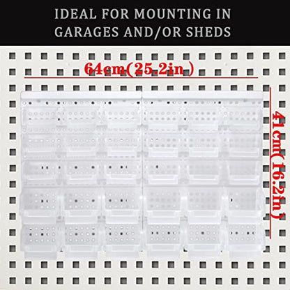 Transparent Garage Organizer Bins, 30PCS Wall Mounted Storage Small Parts Bins With White Pegboard to Store Nuts,Bolts, Screws, Nails - size: 25.2“*16.2”, style: style-transparent