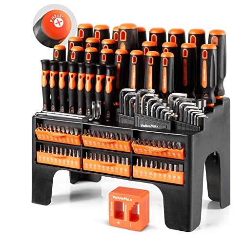 ValueMax 126-PC Magnetic Screwdriver Set with Plastic Racking Organizer, Magnetizer Demagnetizer, DIY Tools & Equipment for Men Women Mechanic, Herramientas Tool Bit Kit Home Improvement Gift - style: 126 PCS