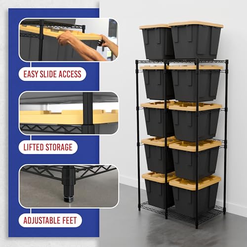 SafeRacks Bin Storage Rack with 10 Bins, 12-Gal Totes, Black - color: Black