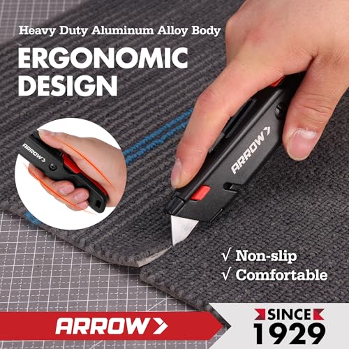 ARROW Retractable Box Cutter, Quick Change Utility Knife with 4 SK2 Blades - size: 7" x 1.25" x 0.75"