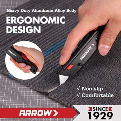 ARROW Retractable Box Cutter, Quick Change Utility Knife with 4 SK2 Blades - size: 7" x 1.25" x 0.75"