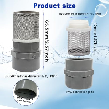 1/2" inch stainless steel filter cover connected to 1/2" grey pvc filter DN15 water pipe, suction strainer used to remove debris and reduce solid entry(1pcs) - size: 1/2"DN15