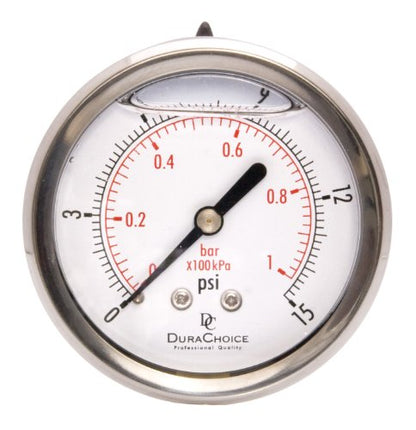 2-1/2" Oil Filled Pressure Gauge, Stainless Steel Case, 1/4" NPT, 0-15 PSI - size: [0-15 PSI]