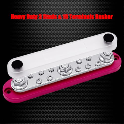 Ampper 3 x M10 Posts Power Distribution Block BusBar 10 M4 Screws, 7" Red - color: Red, size: 3M10+10M4