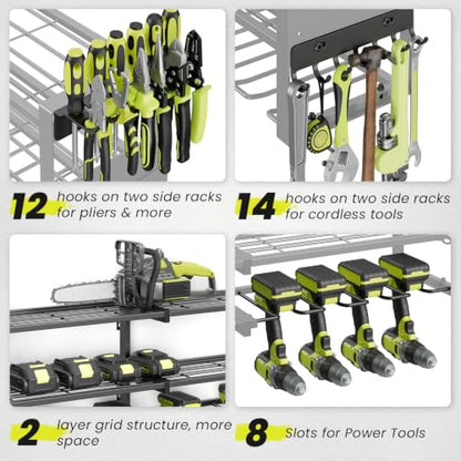 Power Tool Organizer Wall Mount with Charging Station, 8 Drill Holders - size: 32.8" Width 3-Tier