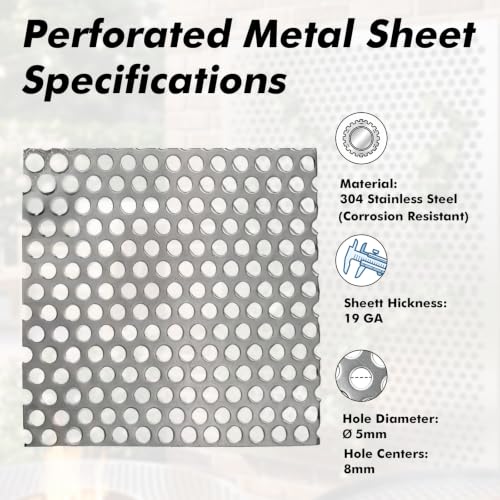 19 Gauge Perforated Stainless Steel Sheet, 11.9" Square, 0.2" Aperture (About 1/5",5mm) Metal Screen Panel, Metal Mesh Screen, Perforated Metal Filter, Perforated Metal Sheet, Decorative Panel - color: 1pcs 11.9'' Square