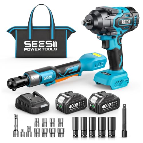 Seesii 1/2" Impact Wrench & 3/8" Ratchet Combo Kit for Auto Repair - size: 1000 N.m