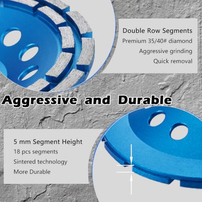7 inch Concrete Grinding Wheel,7/8"-5/8" Threaded Arbor Diamond Cup Wheel Double Row for Granite Marble Masonry Stone with Concrete Grinder(7/8"-5/8") - style: 7 Inch