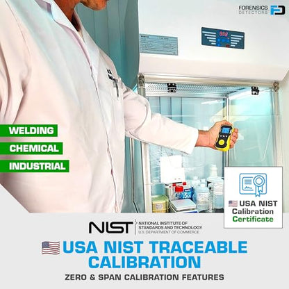 Acetylene Gas Detector (C2H2) by Forensics | USA NIST Calibration & Certificate | Dust & Explosion Proof | USB Recharge | Sound, Light and Vibration Alarms | 0-100 ppm |