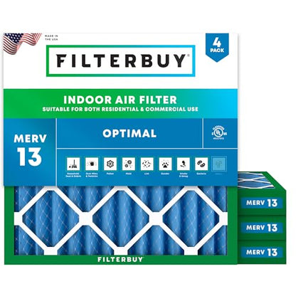 Filterbuy 11.25x11.25x2 Air Filter MERV 13 Smoke & Allergy Defense (4-Pack) - size: 11.25x11.25x2
