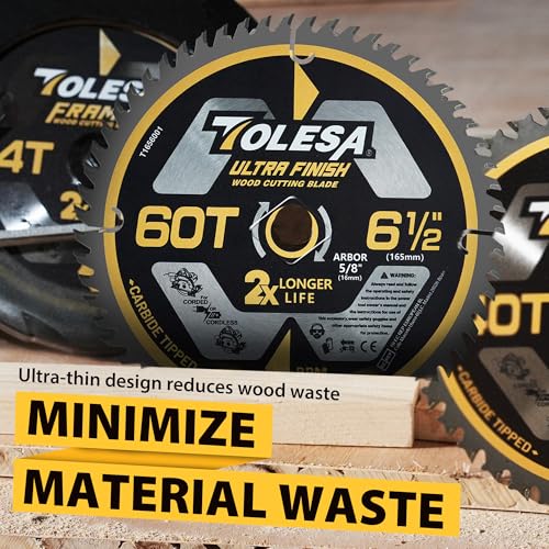 TOLESA 6 1/2 Circular Saw Blades, 60T for Wood and Plywood, 3-Pack - size: 6-1/2'' 60T
