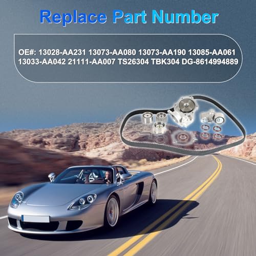 EJ251 EJ253 Engine Water Pump Timing Belt Kit Fits for Subaru Forester 99-05/ Impreza 99-05/ Legacy 1999/ Outback 00-05, Saab 9-2X 05-06 2.5L OE 13028-AA231 13073-AA080 13073-AA190