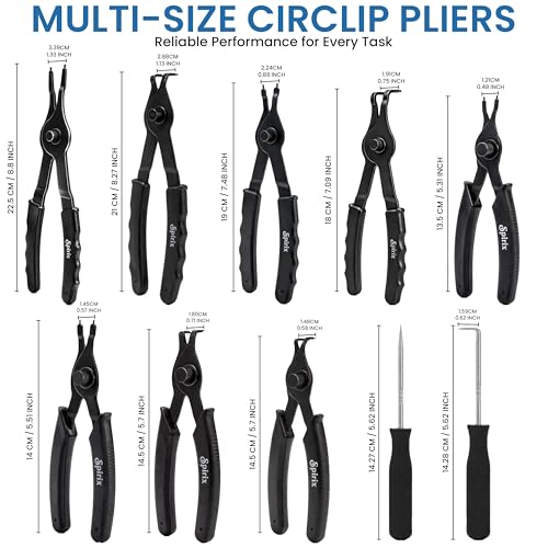 Snap Ring Pliers Set 10 Piece Kit Heavy Duty, Internal External Circlip