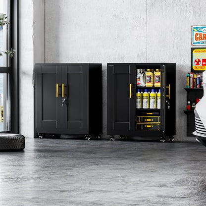 GAIOUS Metal Storage Cabinet with Lock and Wheels, Steel Tool Cabinet - color: Black, size: 13.8"D x 27.6"W x 35.4"H