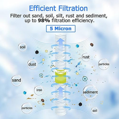 5 Micron Whole House Water Filter Cartridge, 20" x 2.5", 6-Pack