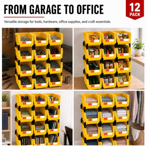 12 Pack Stackable Plastic Parts Bins, 7x5x4 in, Yellow - color: Yellow-12 Pack, size: 7"x5"x4"