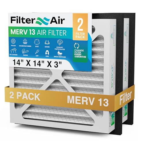 Filter X Air - 14x14x3 MERV 13 Pleated Air Filter (2-Pack), AC Furnace Air Filters Replacement, Compatible with Zephyr VGF Series - Dust & Air Cleaning Whole Home Return Air Grille Filter - size: 14" x 14" x 3"