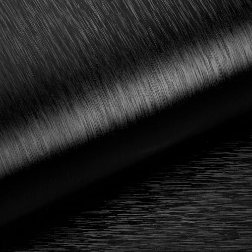 Livelynine 24x197 Black Brushed Textured Wallpaper Peel and Stick Black Contact Paper for Cabinets Renter Friendly Kitchen Cabinet Vinyl Wrap Fridge Door Wallpaper Heat Resistant Countertop Cover - size: 24"W x 197"L