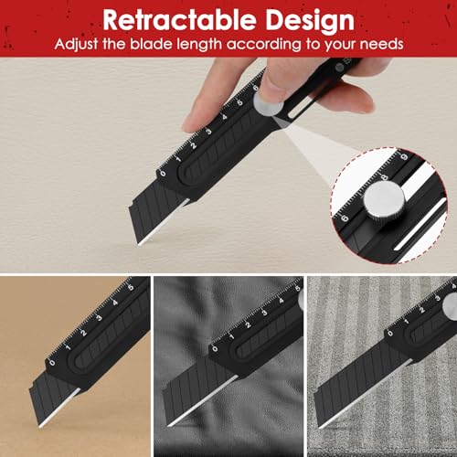 BIBURY 2 Pcs 18mm Retractable Utility Knife, Stainless Steel Box Cutter - color: Black